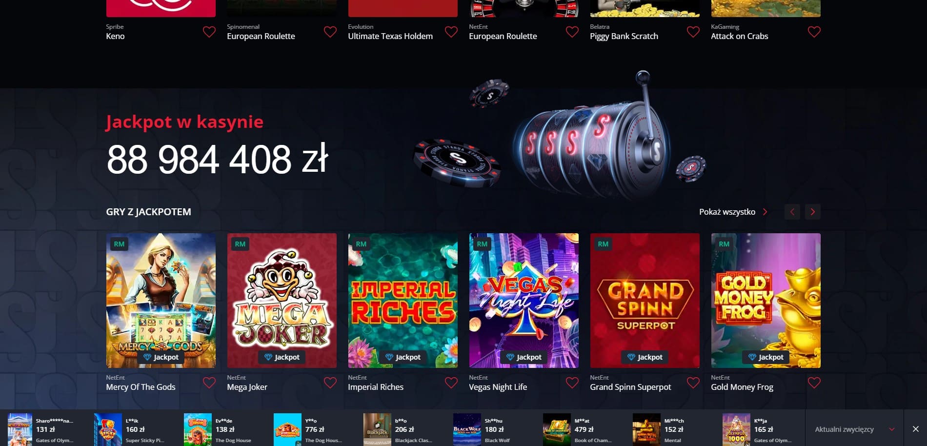 Screenshot der Starda Casino Oberfläche mit Spielauswahl